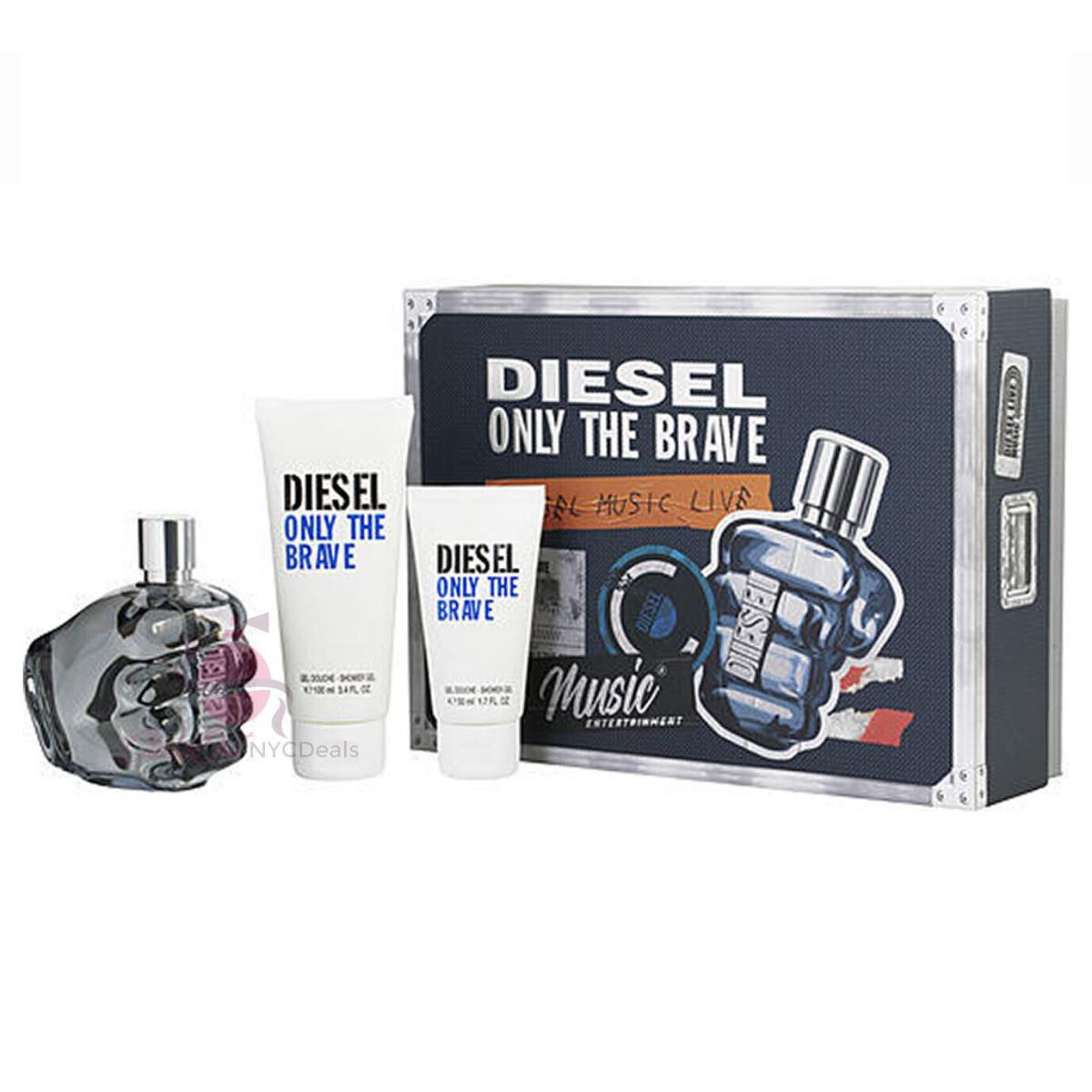 Diesel Only The Brave 3 PC Set For Men-4.2 oz Edt Sp+3.4 oz S/gel+1.7 oz S/gel
