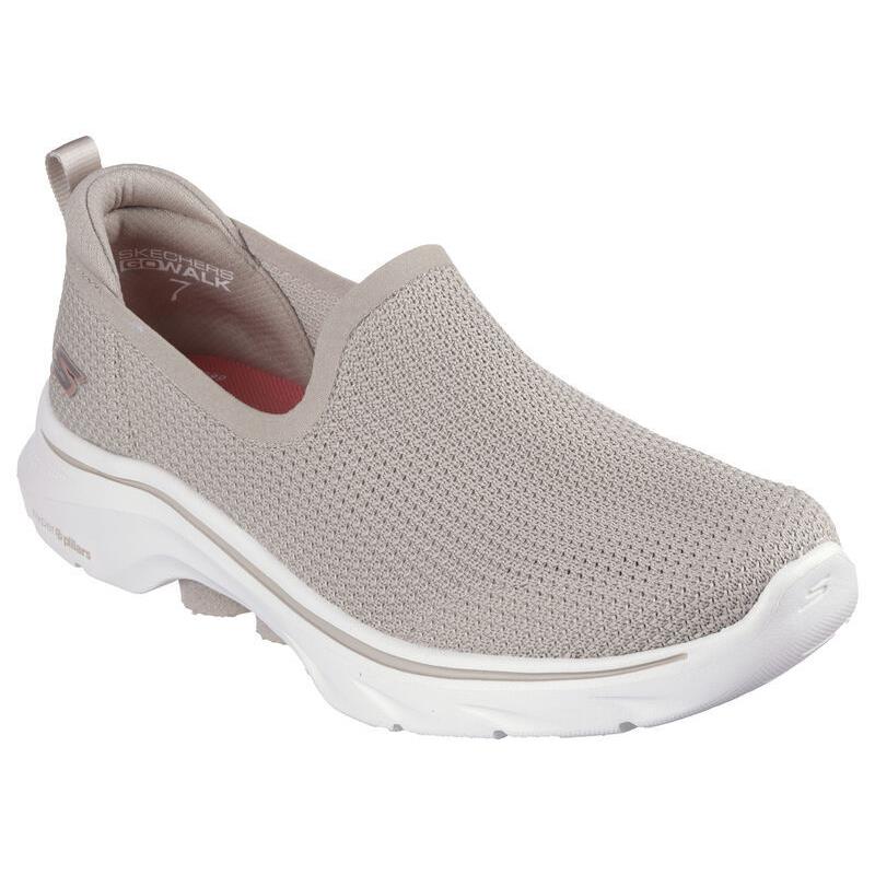 Womens Skechers GO Walk 7-IVY Taupe Mesh Shoes