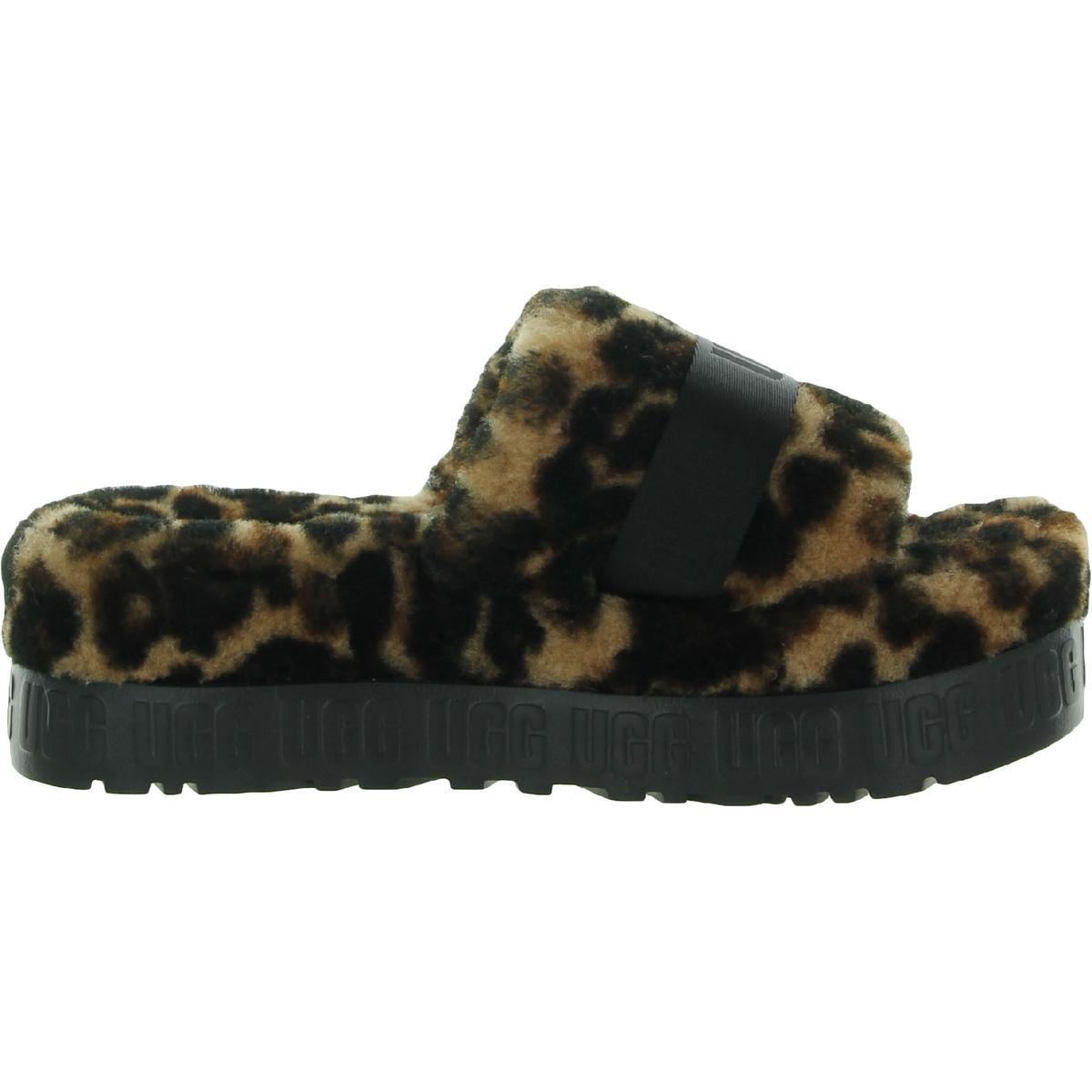 Ugg Womens Fluffita Wool Slip On Comfort Slide Slippers Shoes Bhfo 6453 - Butterscotch Leopard