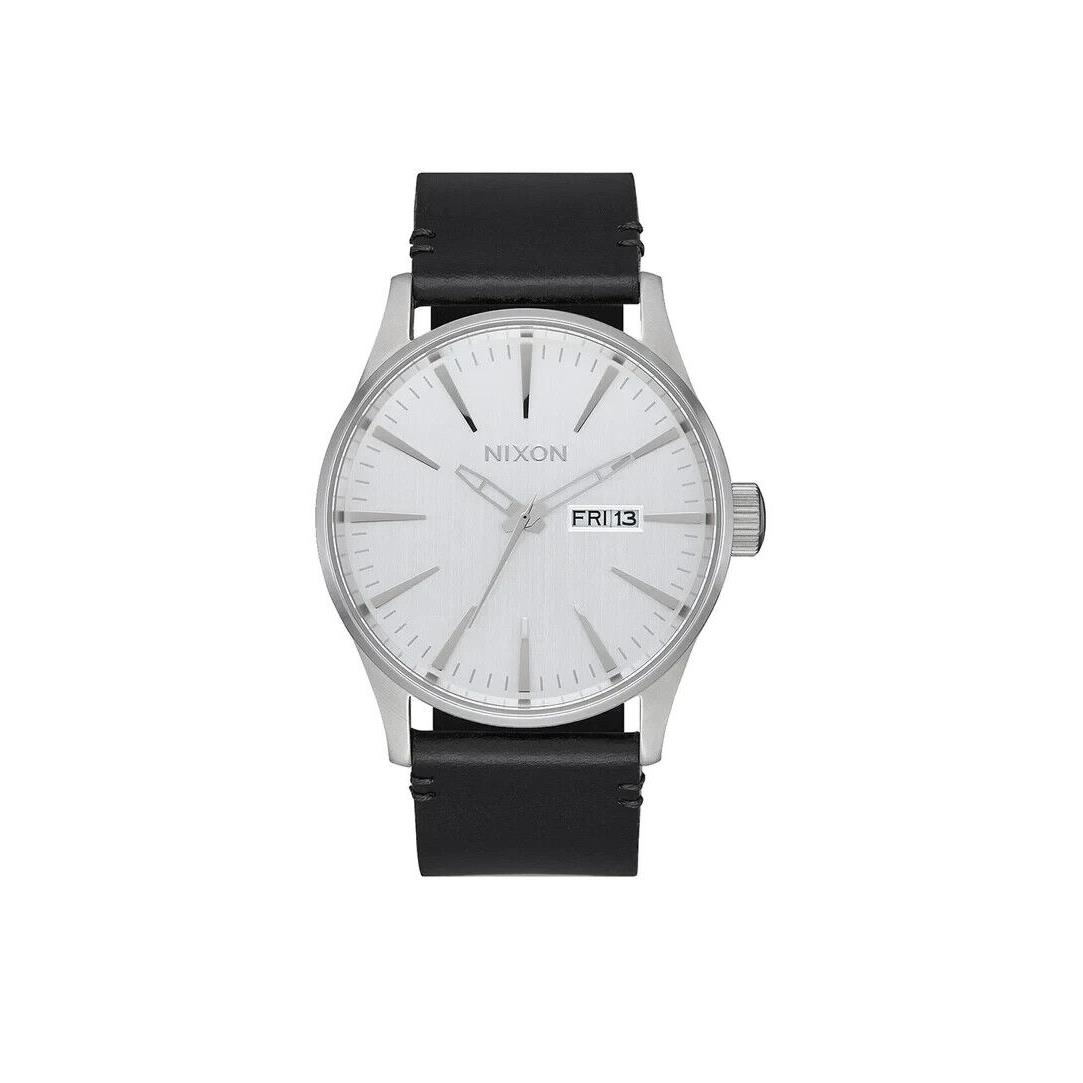 Nixon Sentry Leather Watch - White / Silver - Silver, White