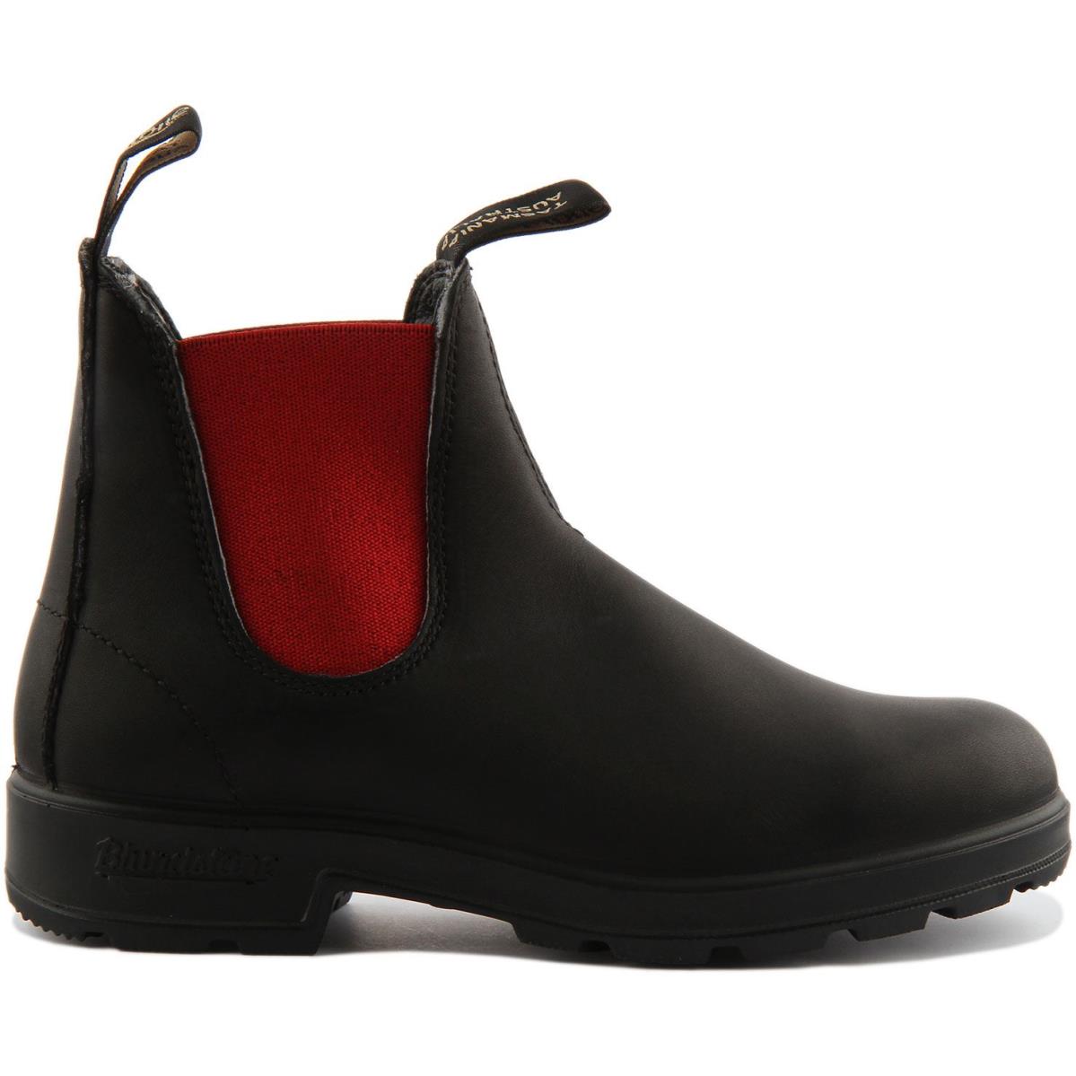 Blundstone 508 Unisex Pull On Leather Chelsea Boots In Black Red Size US 4 - 13