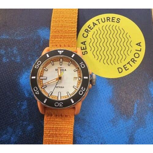 Shinola Detrola Sea Creatures Watch with 40mm Offwhite Face Orang Fabric Band