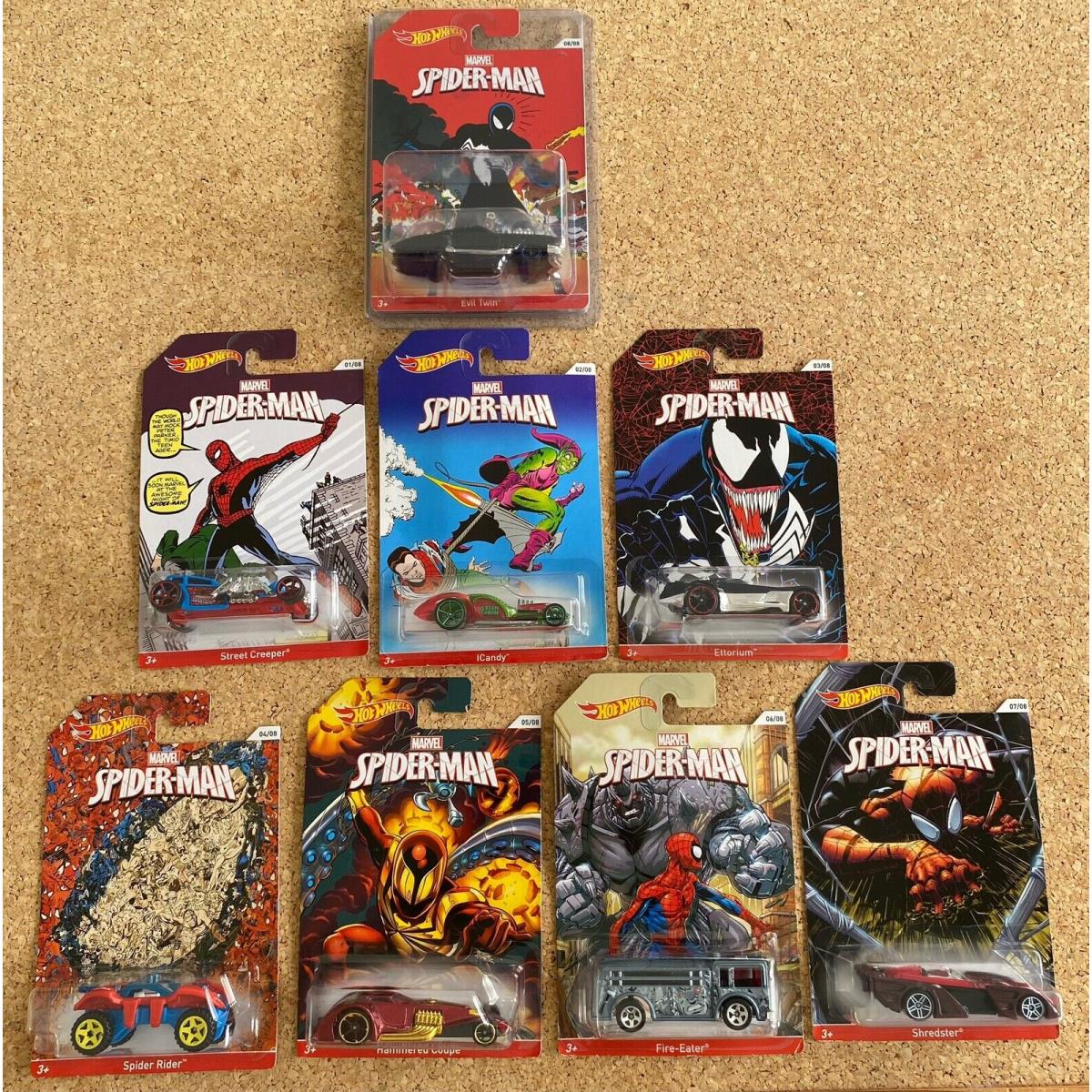 Hot Wheels 2013 Spider-man Complete Set of 8 Evil Twin Super 12B