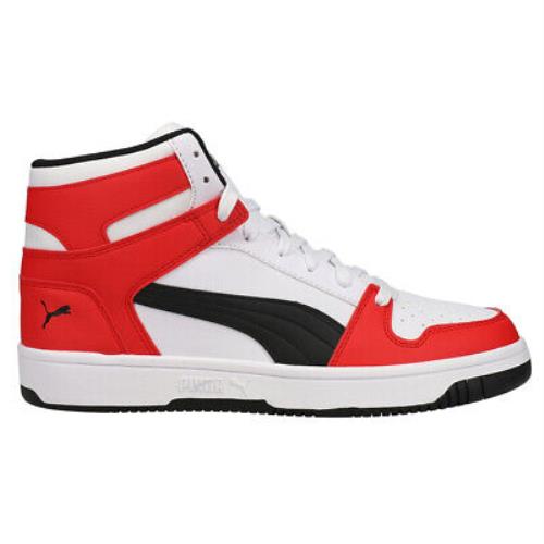 Puma Rebound Layup Wide High Top Mens Black Red White Sneakers Casual Shoes 3 - Black, Red, White