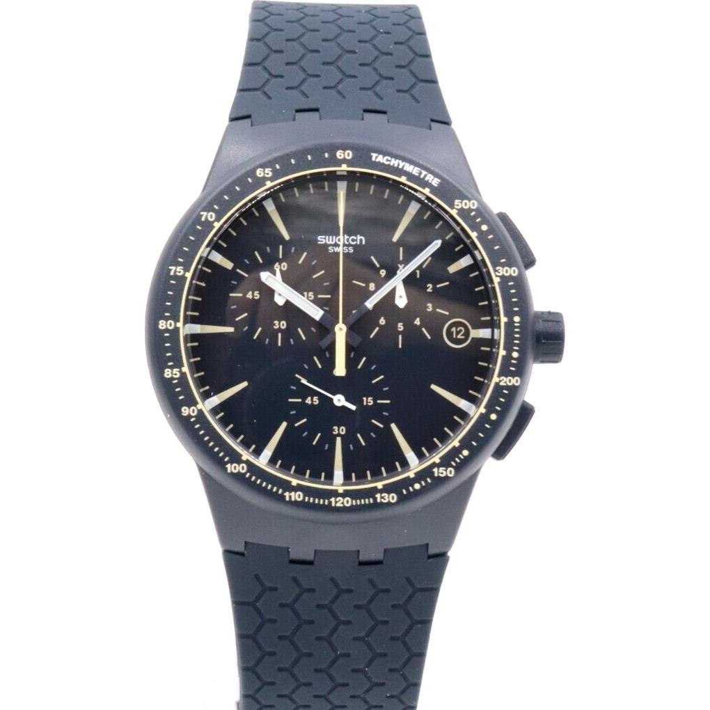 Swiss Swatch Originals Meine Spur Navy Silicone Chrono Watch 42mm SUSN407