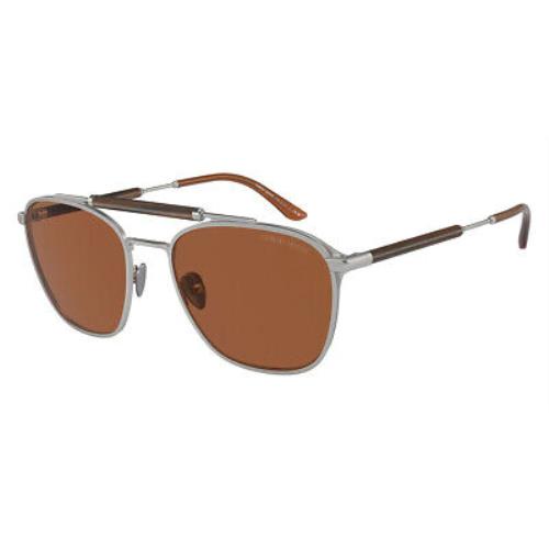Giorgio Armani AR6149 Sunglasses Matte Silver / Dark Brown