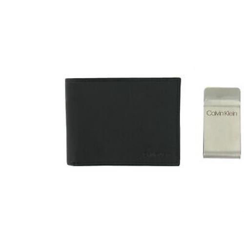 Calvin Klein Men`s Rfid Protected Bi-fold Wallet/ Money Clip Set Black