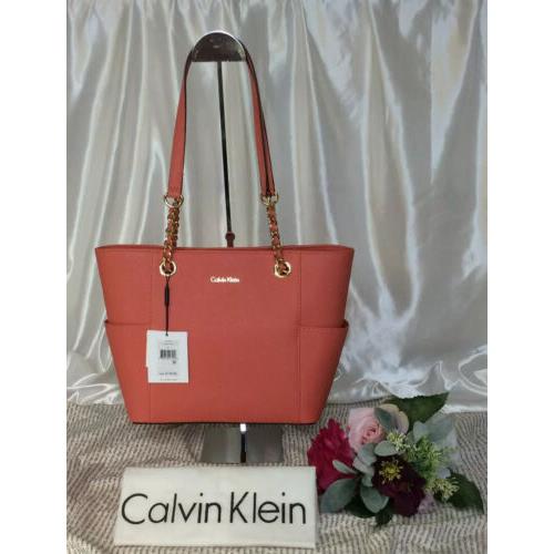 Calvin Klein Hayden Saffiano Leather Large Tote -salmon