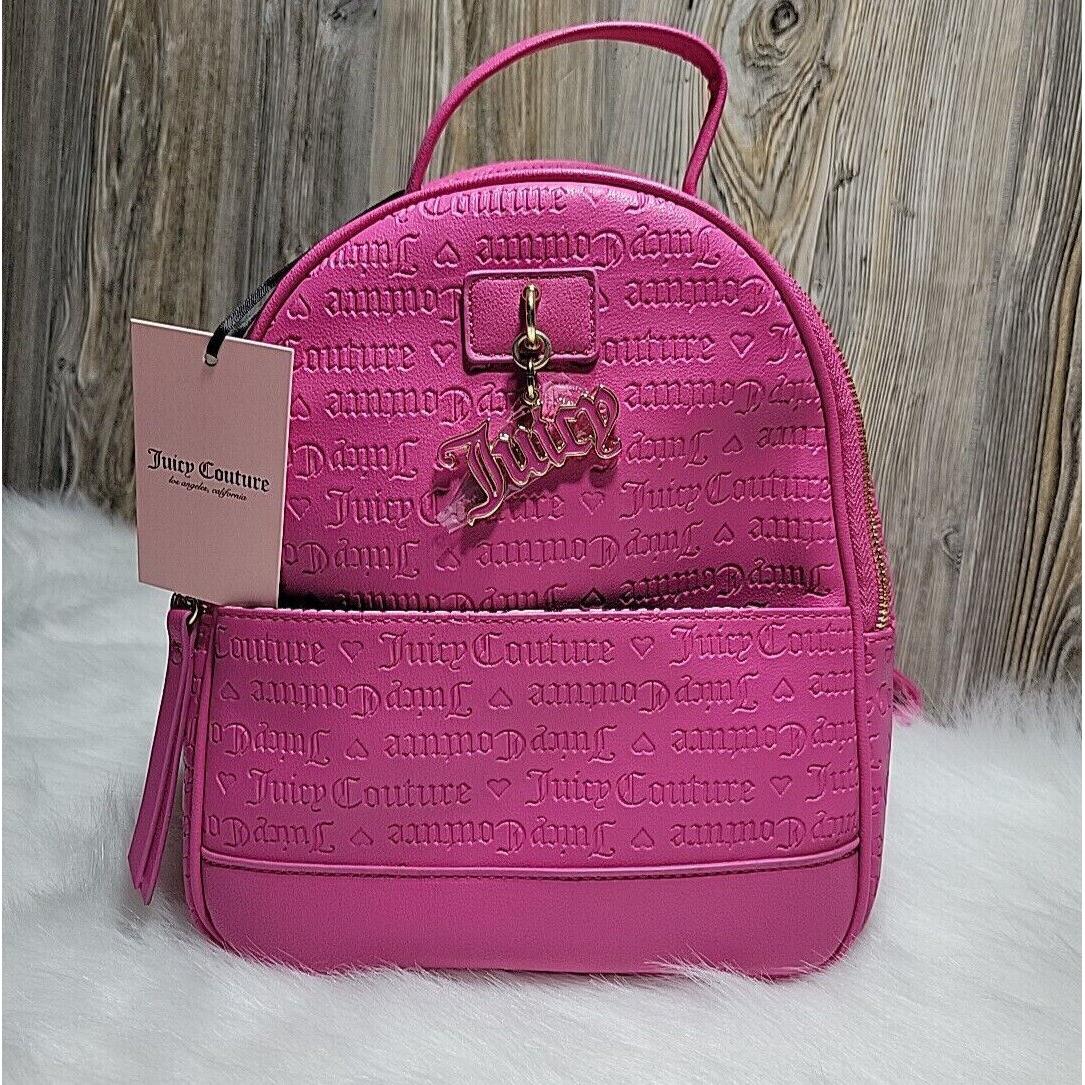 Juicy Couture Fuschia Heart Soul Deboss Backpack Purse Pink