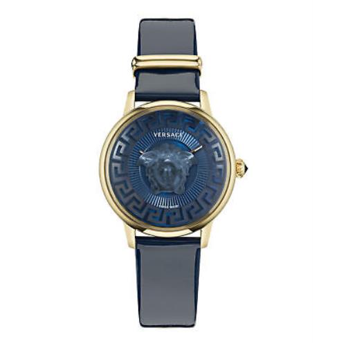 Versace Womens Medusa Alchemy IP Yellow Gold 38mm Strap Fashion Watch - Dial: Blue, Band: Blue, Bezel: Blue