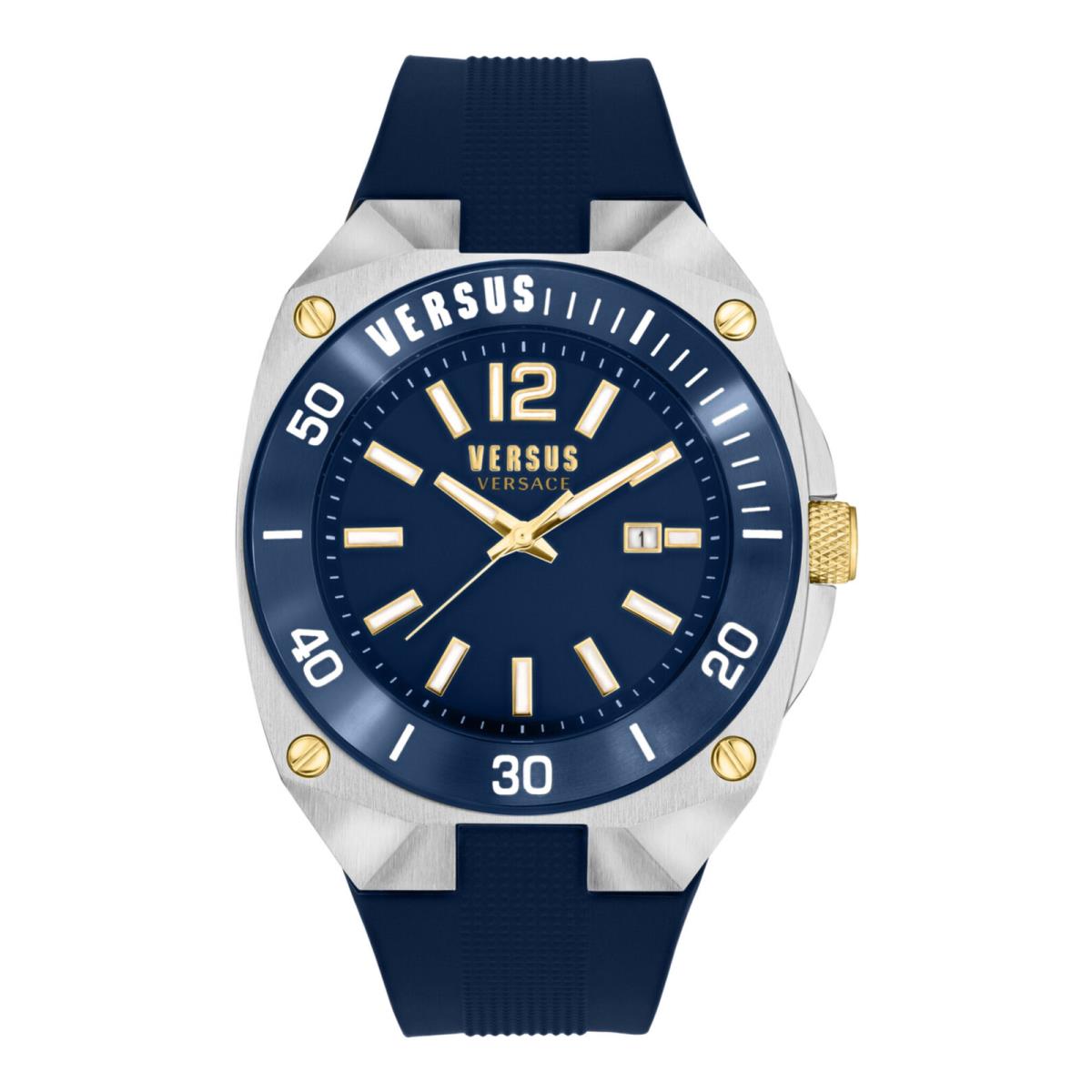 Versus Versace Mens Versus Reaction Stainless Steel 48mm Strap Fashion Watch - Dial: Blue, Band: Blue