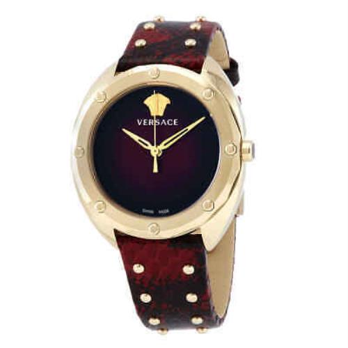 Versace Shadov Quartz Red Dial Ladies Watch VEBM00918 - Dial: Red, Band: Red, Bezel: Yellow Gold Ion-plated