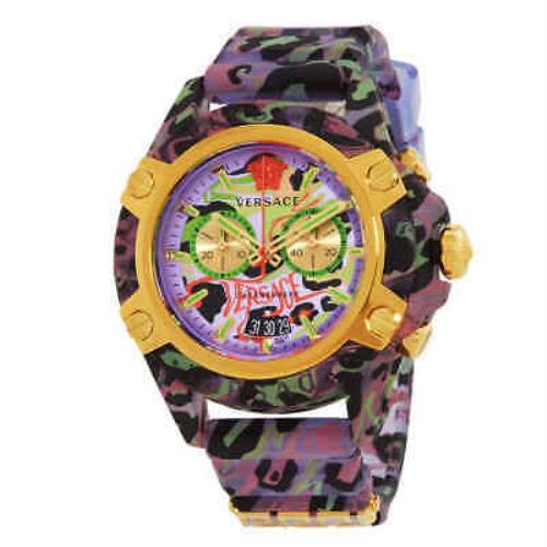 Versace Icon Active Chronograph Quartz Lilac Leopard Men`s Watch VEZ700722 - Dial: , Band: , Bezel: