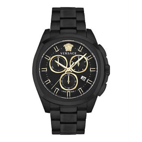 Versace Mens Versace Geo Chrono Black 43mm Bracelet Fashion Watch - Dial: Black, Band: Black, Bezel: Black