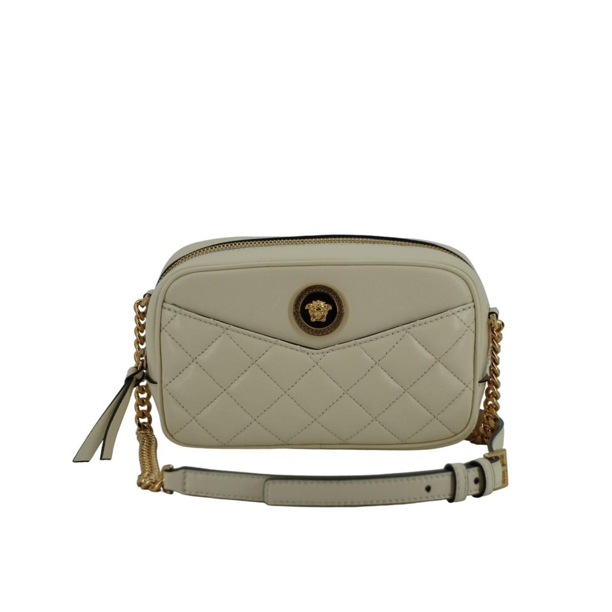 Versace White Lamb Leather Small Camera Crossbody Bag