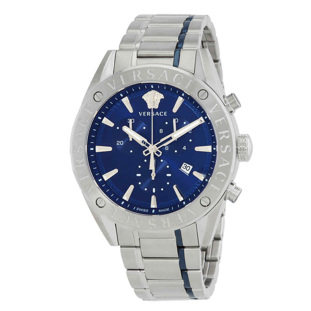 Versace V-chrono Chronograph Quartz Blue Dial Men`s Watch VEHB00519