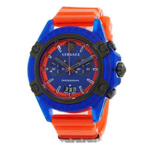 Versace Icon Active Chronograph Quartz Blue Dial Men`s Watch VEZ700922 - Dial: Blue, Band: Orange, Bezel: Blue