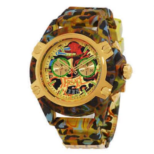 Versace Icon Active Chronograph Quartz Yellow Leopard Men`s Watch VEZ700822