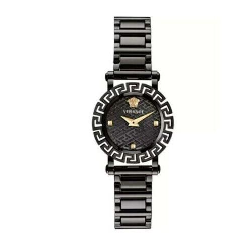 Versace Greca Glam Ladies Watch-VE2Q00522 - Dial: Black, Band: Black