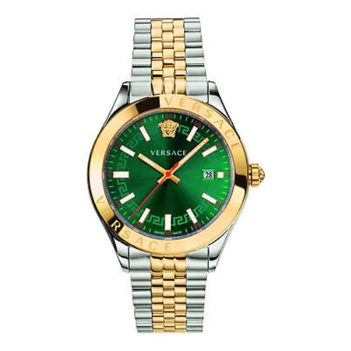 Versace Mens Hellenyium IP Yellow Gold/stainless Steel 42mm Bracelet Fashion - Dial: Green, Band: Silver, Bezel: Green
