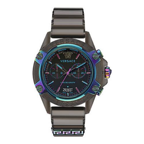 Versace Mens Icon Active Transparent Black 44mm Strap Fashion Watch - Dial: Black, Band: Black, Bezel: Black