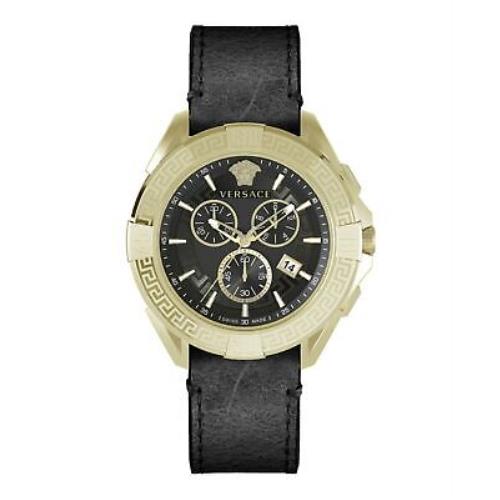 Versace Mens V-greca Chrono Gold 46mm Strap Fashion Watch