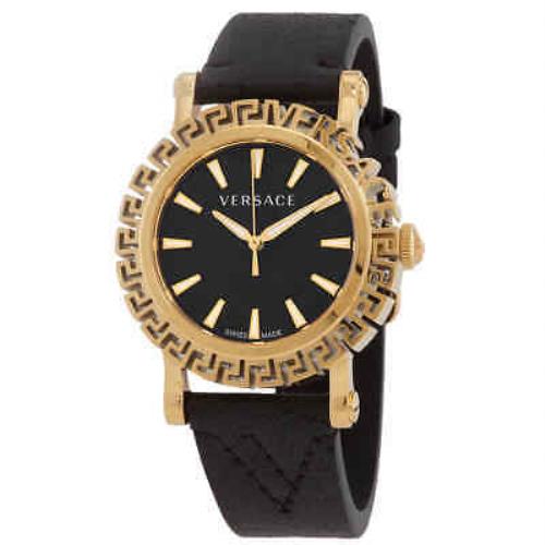 Versace Greca Glam Quartz Black Dial Men`s Watch VE6D00223 - Dial: Black, Band: Black, Bezel: Gold PVD