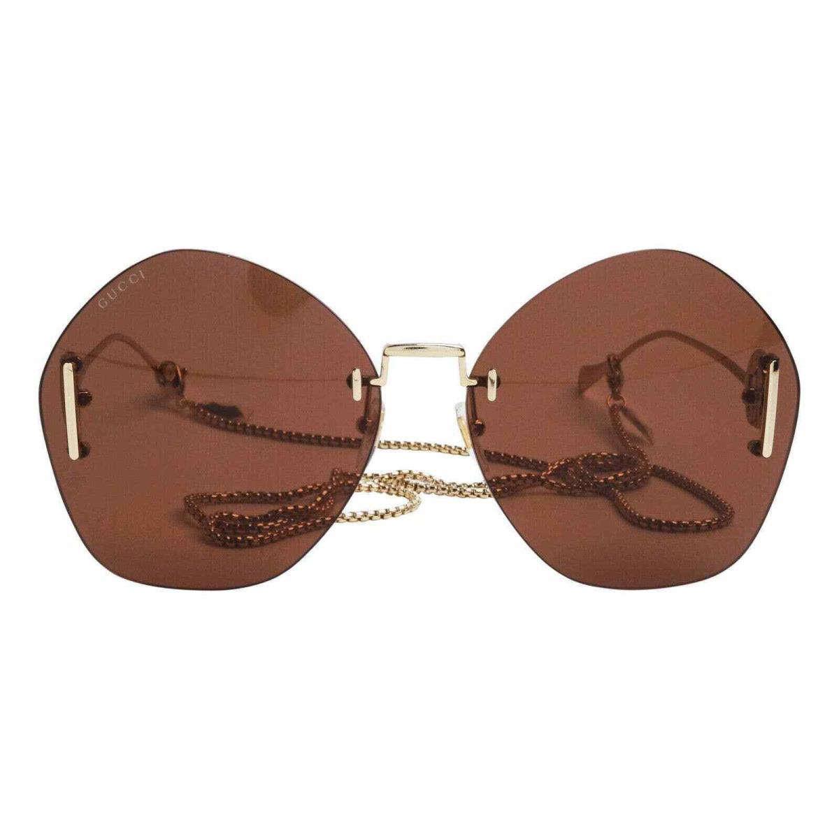 Gucci GG1203S 003 Gold Brown Lens Gold Chain Women Sunglasses