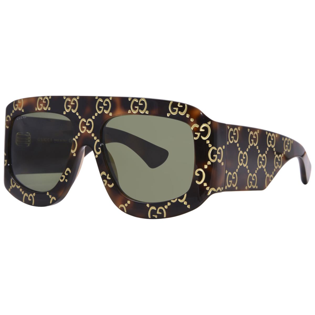 Gucci GG0983S 002 Sunglasses Havana/green Lenses Rectangle Shape 59mm - Frame: Havana, Lens: Green