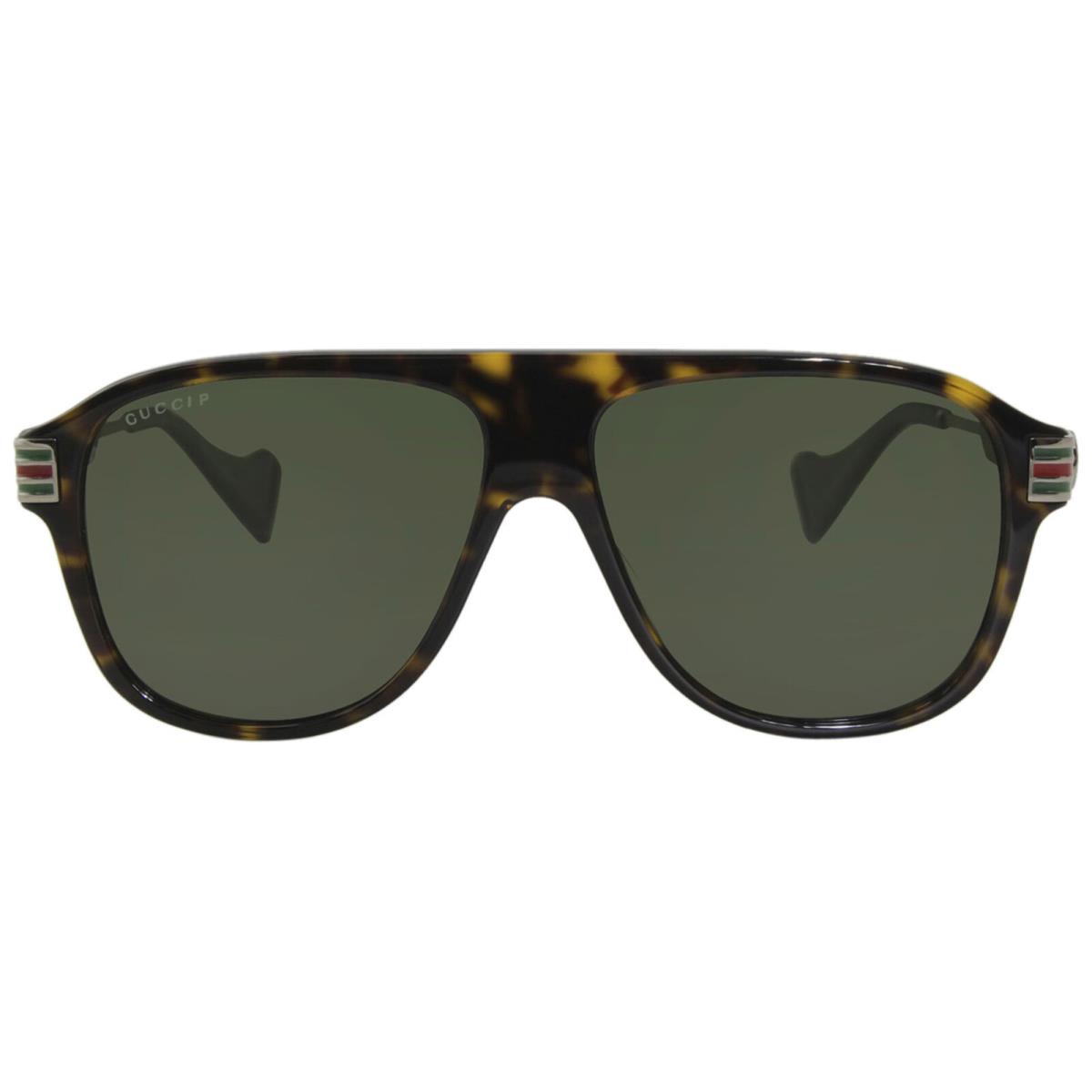 Gucci GG0587S 002 Sunglasses Men`s Havana-silver/green Lenses Polarized Pilot