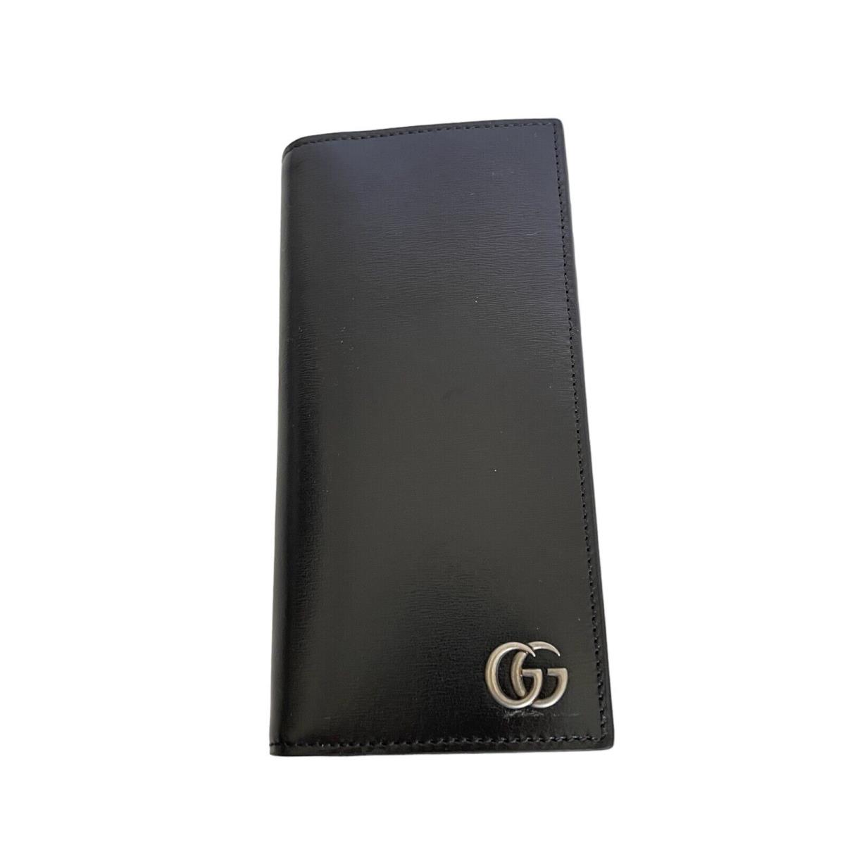 Gucci 428740 Men`s Black Leather GG Marmont Vertical Wallet Boarded Plutone
