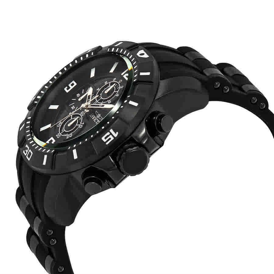 Invicta Pro Diver Chronograph Quartz Black Dial Men`s Watch 24967 - Dial: Black Carbon Fiber, Band: Black, Bezel: Black Ion-plated