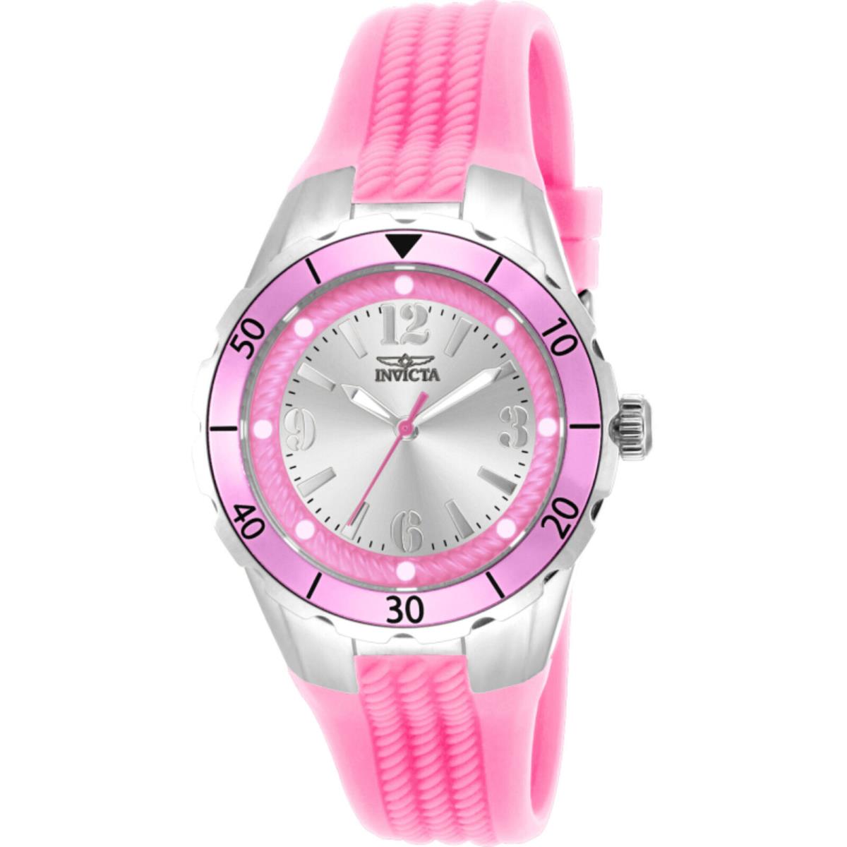 Invicta Women`s Watch Angel Silver and Pink Dial Silicone Strap Quartz 17480