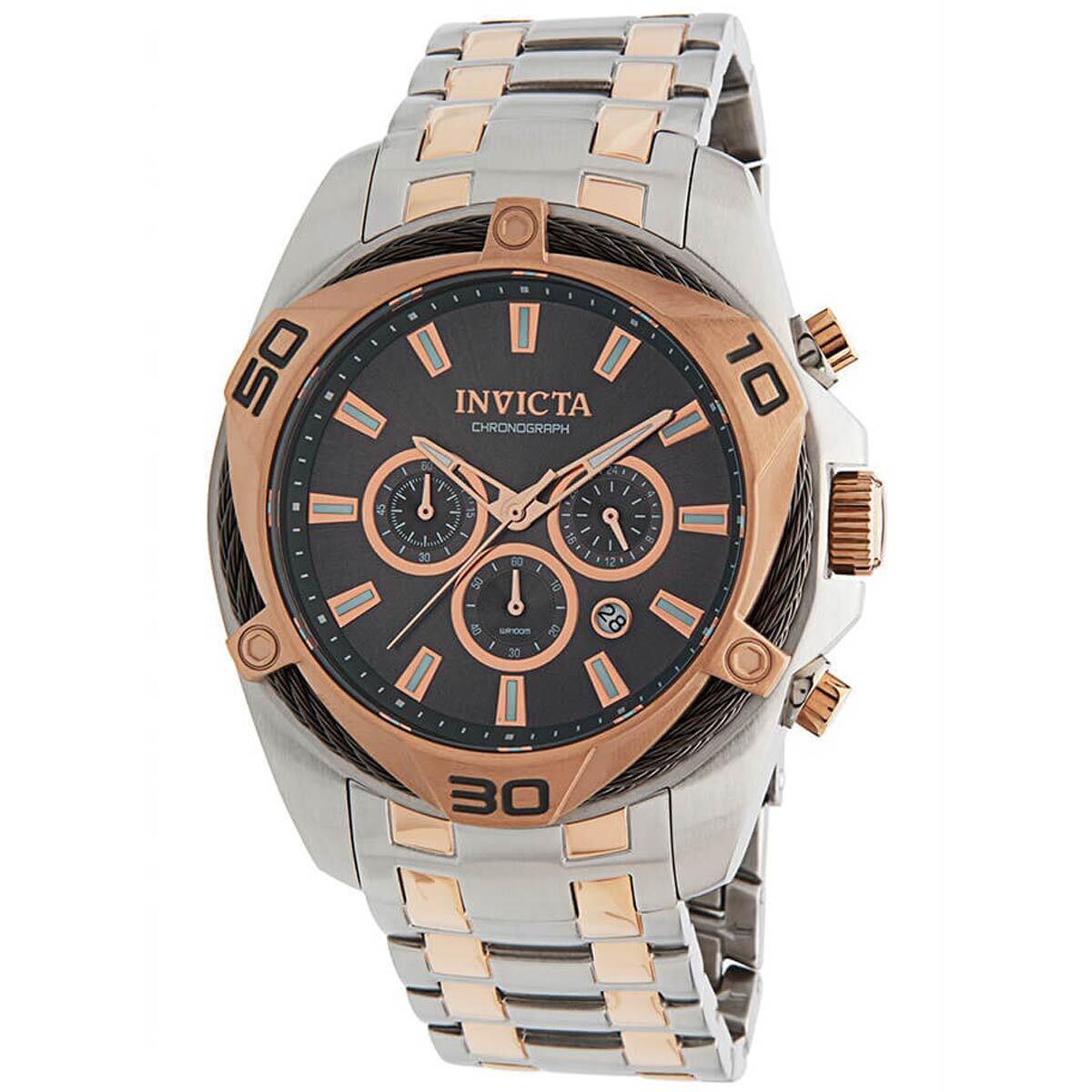 Invicta Men`s Watch Bolt Chronograph Grey and Rose Gold Dial Bracelet 34135