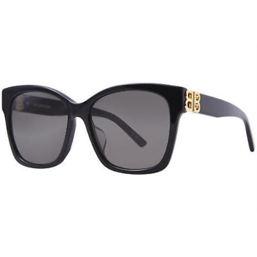 Balenciaga BB0102SA 001 Sunglasses Women`s Black/gold/grey Square Shape 57mm