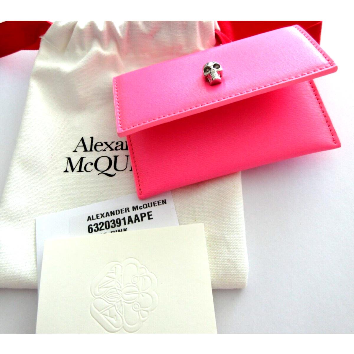 Nwot Alexander Mcqueen Leather Business Card Holder In Fluo Pink