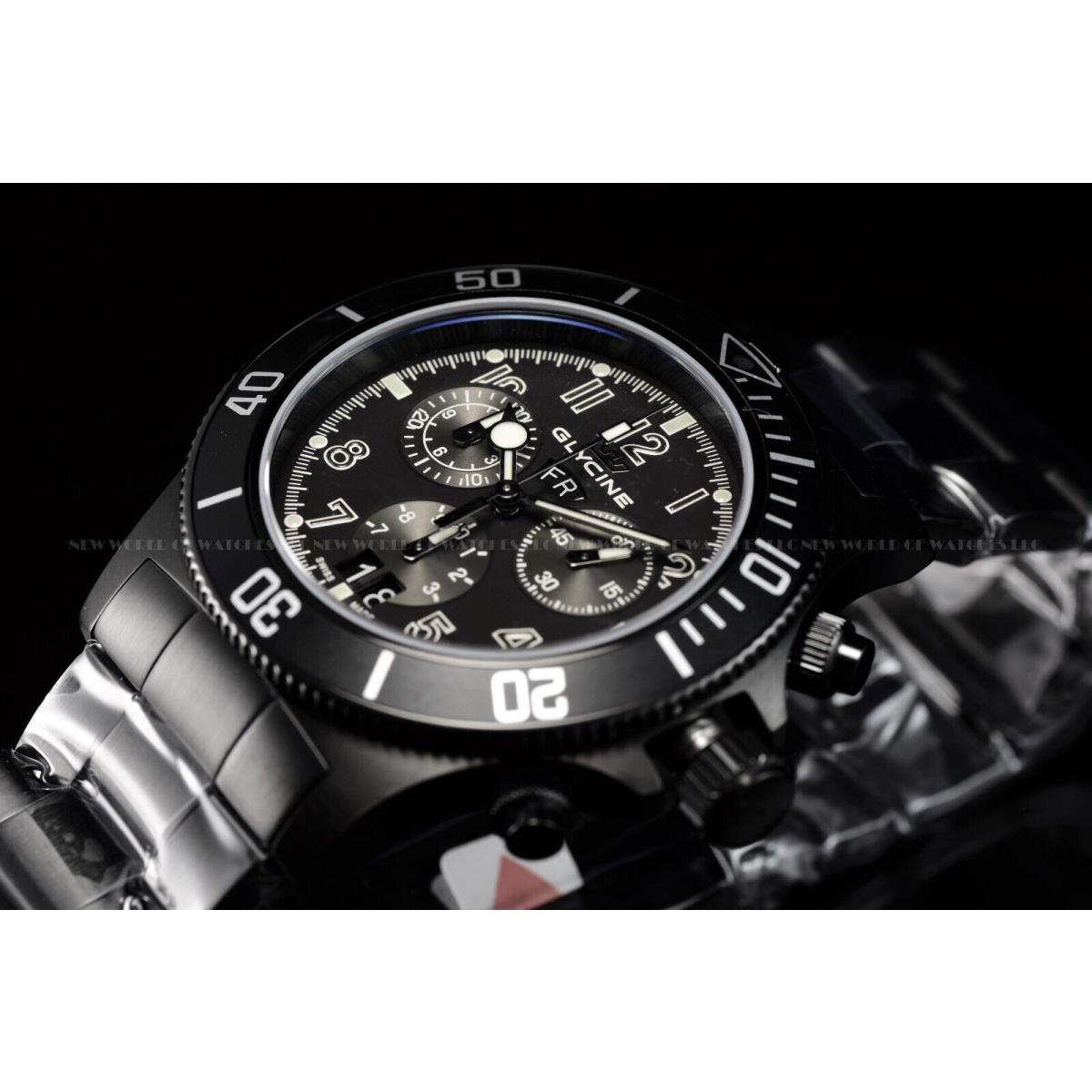 Glycine Combat Sub Chronograph 42mm Black Dial SS Bracelet Swiss Watch GL1001
