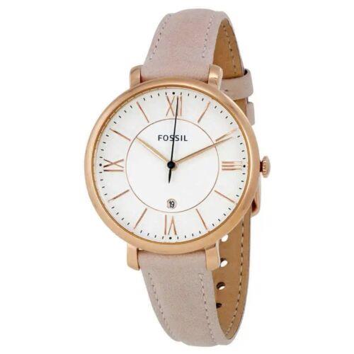 Fossil Jacqueline Ladies Casual Watch Pink Leather Rose Gold White Face ES3988HD