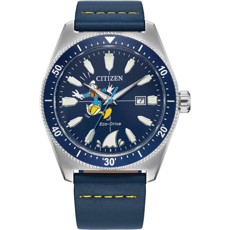 Citizen Eco-drive Men`s Disney Donald Duck Stainless Steel with Blue Leather St