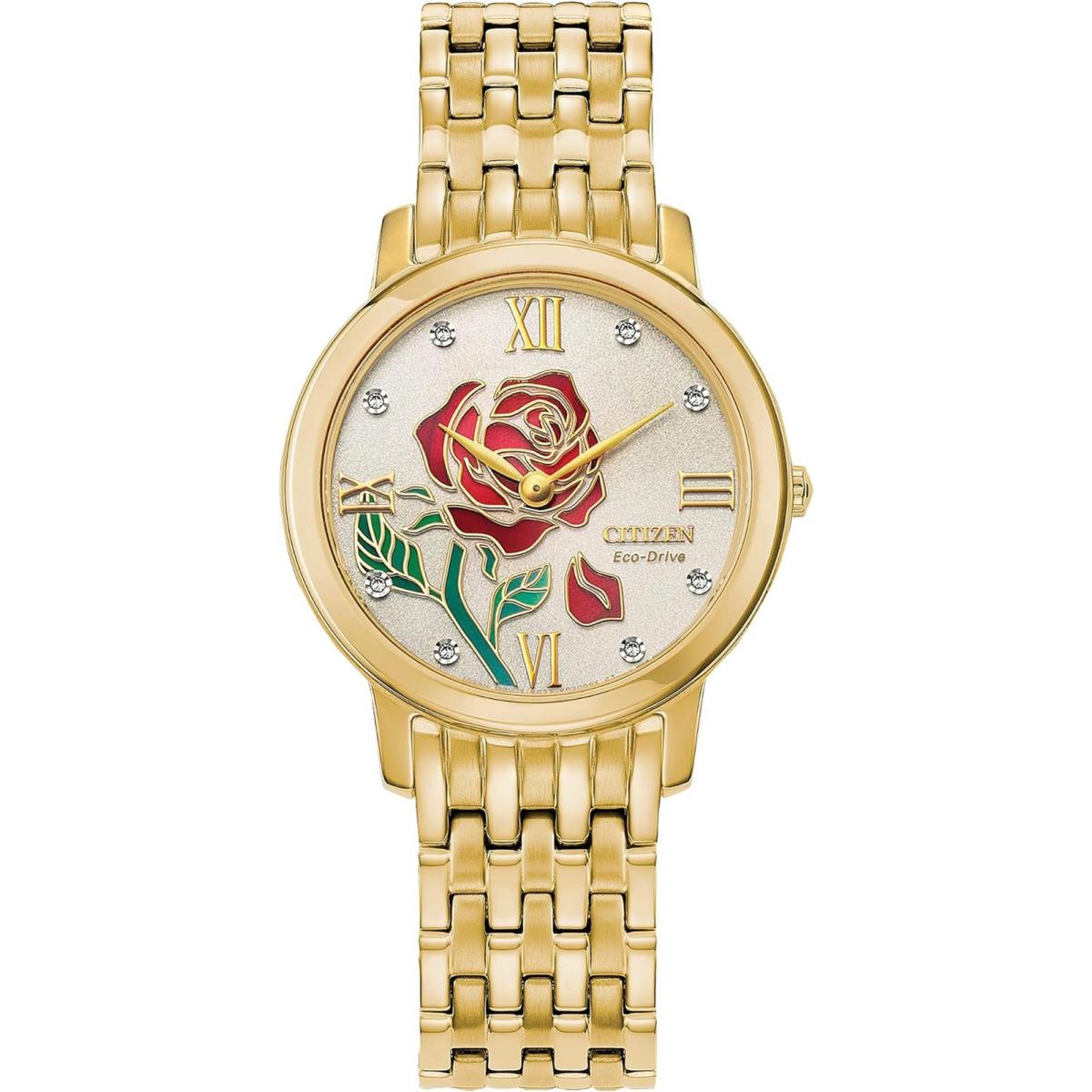 Citizen Eco-drive Ladies` Disney Princess Belle Like a Rose I Stand Tall Gold