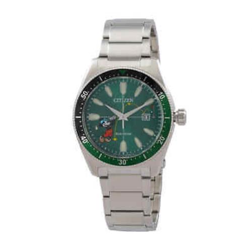 Citizen Green Dial Men`s Tee Time Mickey Watch AW1595-78W