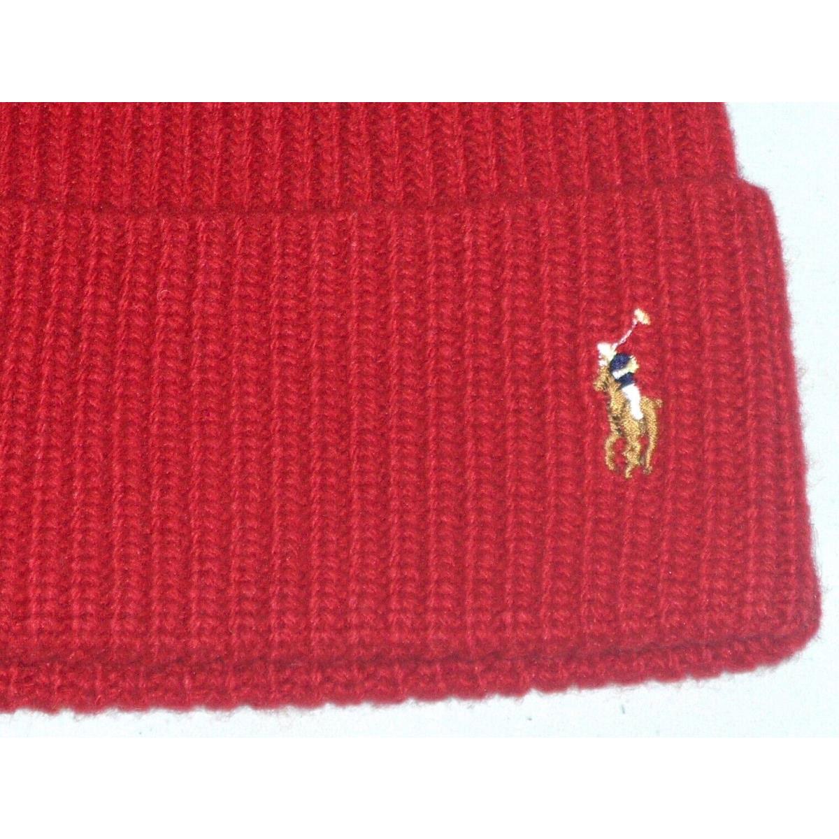 Polo Ralph Lauren Men`s Wool Rib Knit Pony Beanie Hat Watch Ski Cap Red