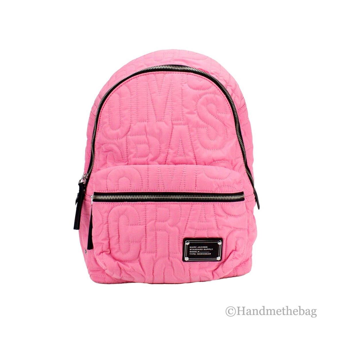 Marc Jacobs Medium Candy Pink Monogram Quilted Puffy Nylon Backpack Bookbag