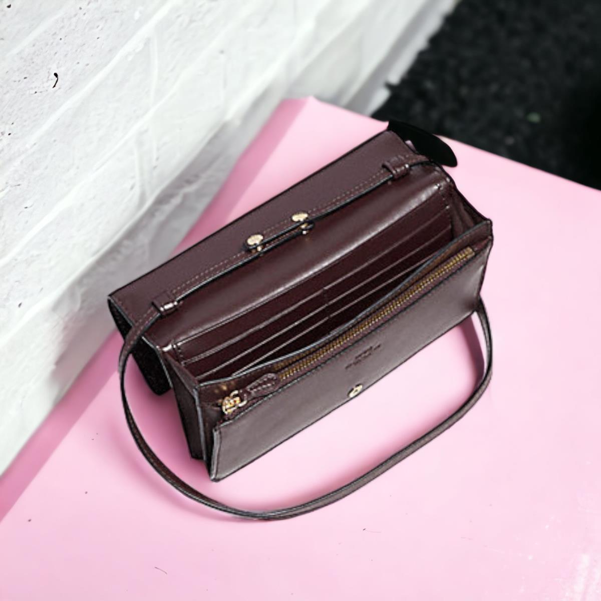 Coach F15620 Signature Debossed Patent Leather Foldover Clutch Crossbody Black