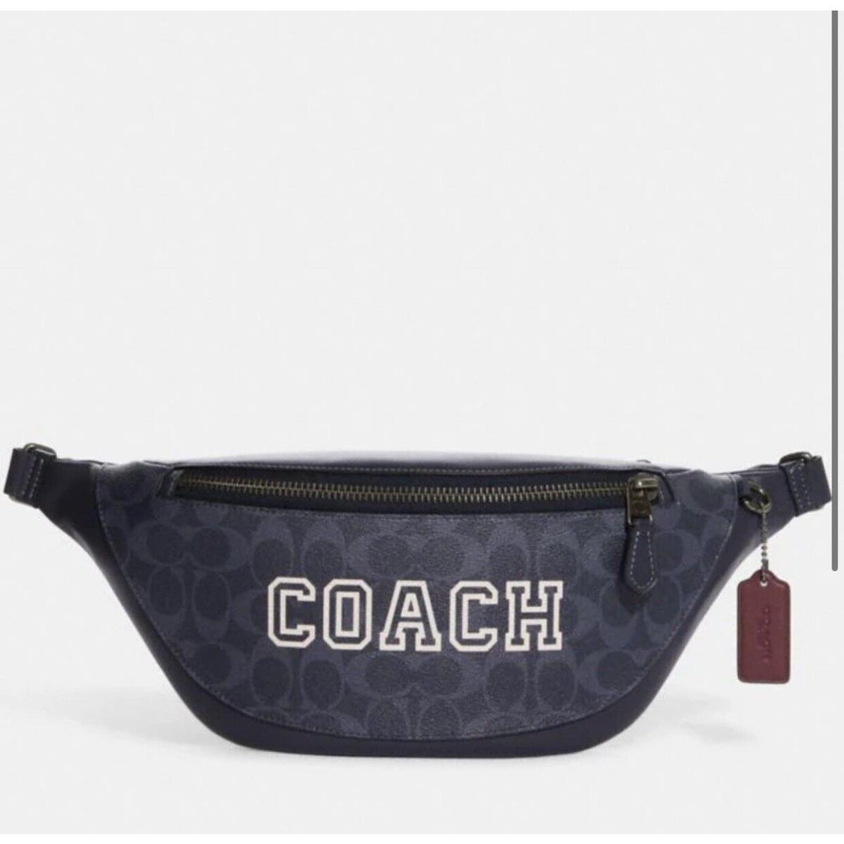 Coach Men` Denim/chalk Signature Canvas W/varsity Motif Warren Belt Bag CB912