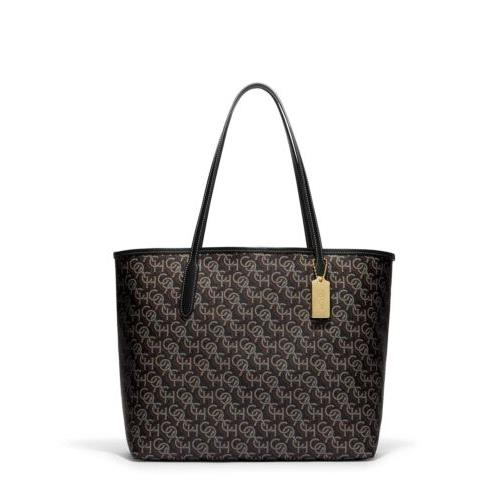 Coach Women City Tote Monogram Canvas Leather Black