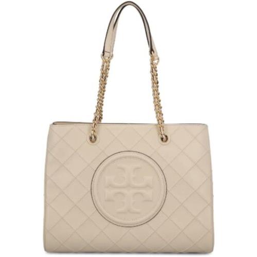 Tory Burch Hb Women Leather Tote Fleming Soft Leather Flod Chain Handle Cream