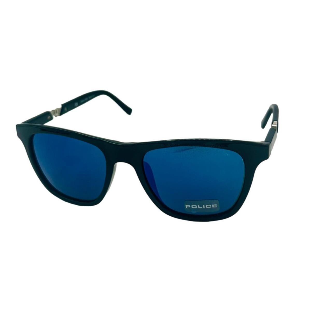 Police Mens Black Plastic Square Sunglass Blue Mirror Lens S1800M Z42B