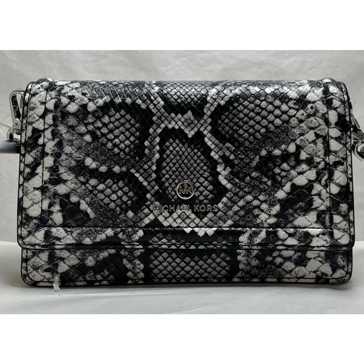 Michael Kors Jet Set Charm Small Phyton Snake Print Leather Phone Crossbody black/SV