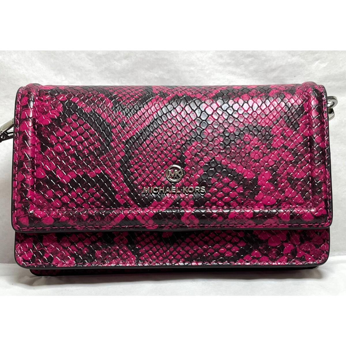 Michael Kors Jet Set Charm Small Phyton Snake Print Leather Phone Crossbody Pink/sv